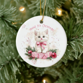 Décoration En Céramique Meow Christmas Kitten rose