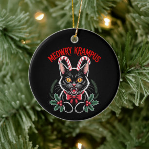 Décoration En Céramique Meowry Krampus Noël Chat Noir Canne à Sucre Xmas
