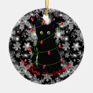 Décoration En Céramique Meowy chat Feux rouge vert brillant de Noël