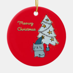Décoration En Céramique Meowy Christmas Chat and Tree