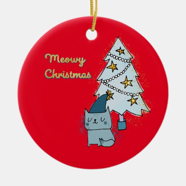 Décoration En Céramique Meowy Christmas Chat and Tree (Devant)