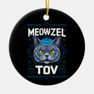 Décoration En Céramique Meowzel Tov Hanukkah Fête juive du chat