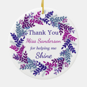 Décoration En Céramique Merci Enseignants en couronne de Noël Appréciation