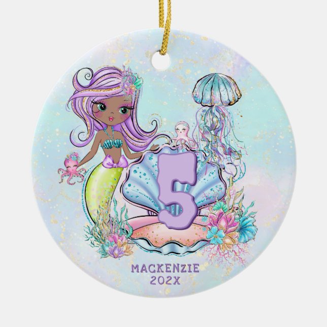 Décoration En Céramique Mermaid Sea Life | Fête d'anniversaire avec âge pe (Devant)