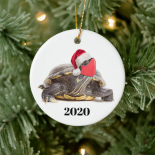 Décoration En Céramique Merry Christmas 2020 Turtle in Face Mask