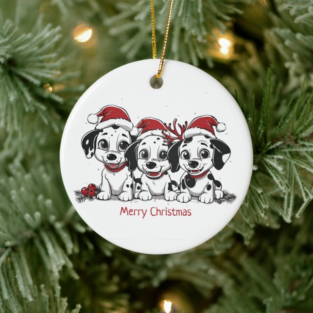 Décoration En Céramique Merry Christmas Dalmatian Dogs (Arbre)