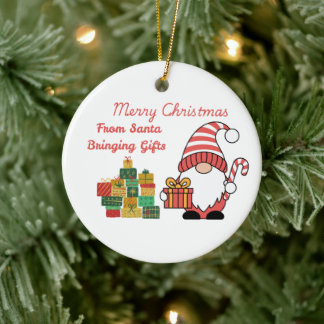 Décoration En Céramique Merry Christmas From Santa Bringing Gifts on a