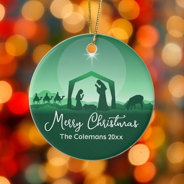 Décoration En Céramique Merry Christmas Nativity Scene Green Religious (Créateur téléchargé)