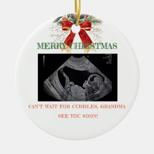Décoration En Céramique Merry Christmas Pregnancy Ultrasound Photo Grandma (Devant)