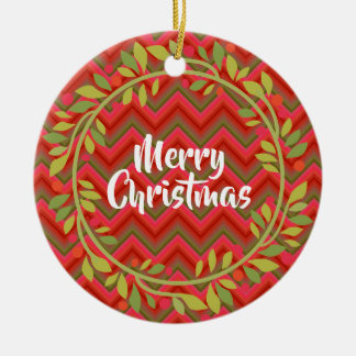 Décoration En Céramique Merry Christmas Wreath et Chevron Retro