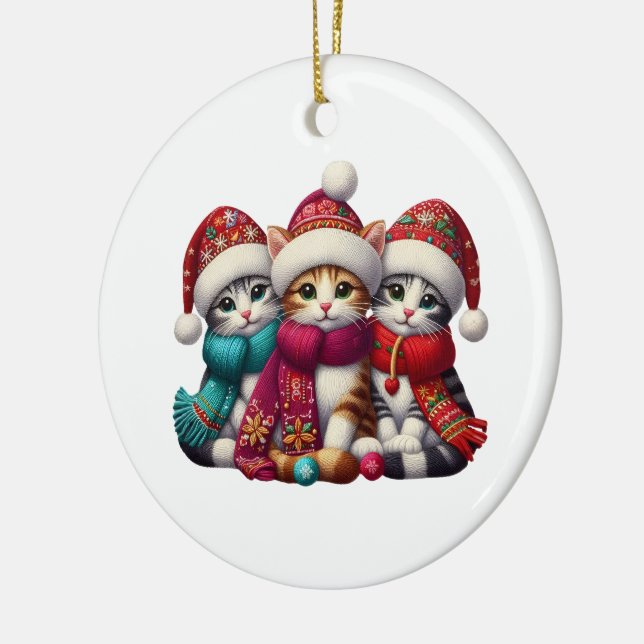 Décoration En Céramique Merry Christmas Yarn Cat Ornament  (Gauche)