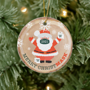 Décoration En Céramique Merry Christmask Santa Mask & Toilet Paper Wood