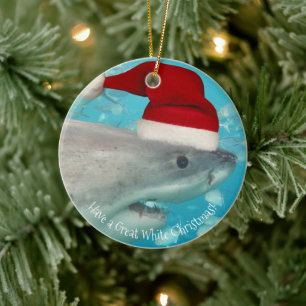 Décoration En Céramique Merry Great White Noël Shark Santa Hat Funny