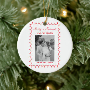 Décoration En Céramique Merry & Married Bow Photo Noël Nouveaux mariés