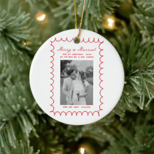 Décoration En Céramique Merry & Married Bow Photo Noël Nouveaux mariés
