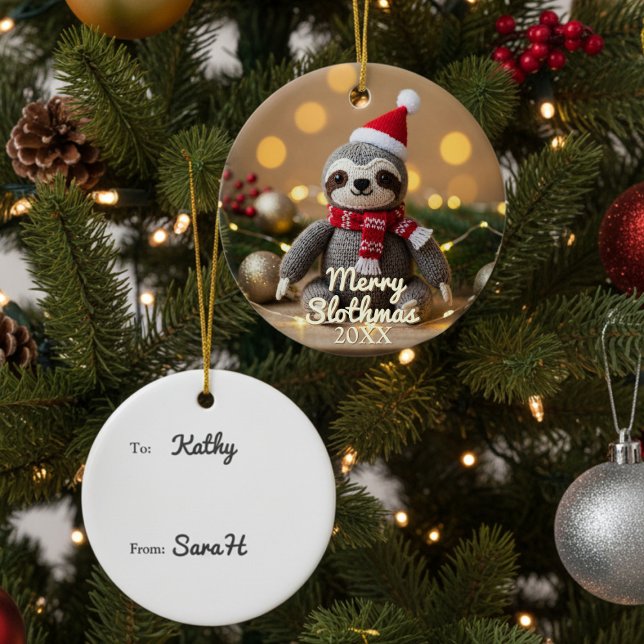 Décoration En Céramique Merry Slothmas Santa Sloth Personalized (For lovers of sloths and Christmas ornaments!)