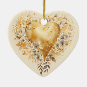 Décoration En Céramique Message personnalisé Cadeau de coeur doré et fleur