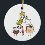 Décoration En Céramique Message personnalisé Caractères de Noël mignons<br><div class="desc">Cette décoration personnalisée en céramique de Noël présente le "Christmas Crew". Un groupe de petits personnages de Noël mignons qui adorent s'amuser et faire du mal à Noël. L'équipage comprend,  Snowman,  Christmas Stocking,  Star,  Christmas Pudding,  Present et Sucre de canne.</div>