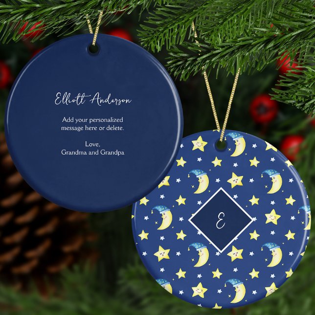 Décoration En Céramique Message personnalisé Lune et étoiles Bleu Noël (Créateur téléchargé)