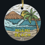 Décoration En Céramique Miami Beach Florida Vintage<br><div class="desc">Miami Beach hand drawn illustration with mountains and ocean waves in the background. Perfect for anyone who loves to visit Miami Beach.</div>