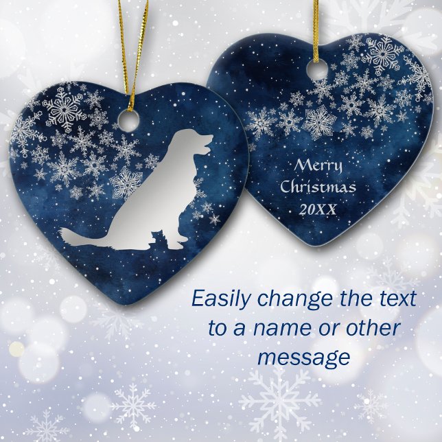 Décoration En Céramique Midnight Blue Silver Snowflake Golden Retriever (Créateur téléchargé)