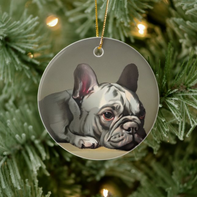 Décoration En Céramique mignon bulldog français (Arbre)