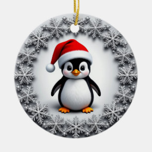 Décoration En Céramique Mignon manchot au chapeau de Noël flocons de neige