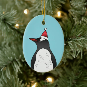 Décoration En Céramique Mignon manchot papou en bonnet de Père Noël sur fo