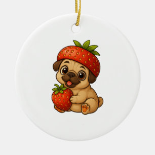 Décoration En Céramique Mignon pug avec des fraises fruité drôle cartoon