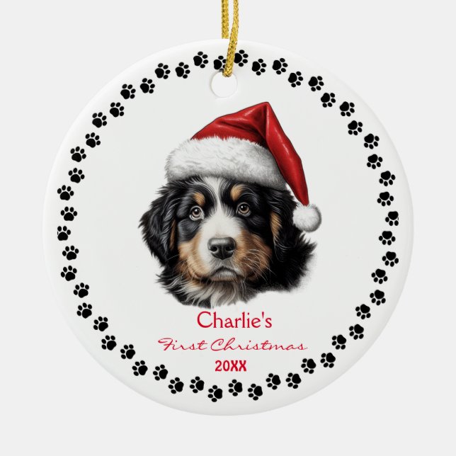 Décoration En Céramique Mignonne Bernese Mountain Dog Santa Hat Paw Person (Devant)