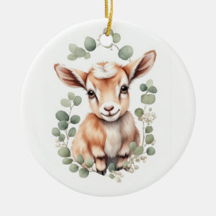 Décoration En Céramique Mignonne chèvre bébé pelucheuse pêche et eucalyptu