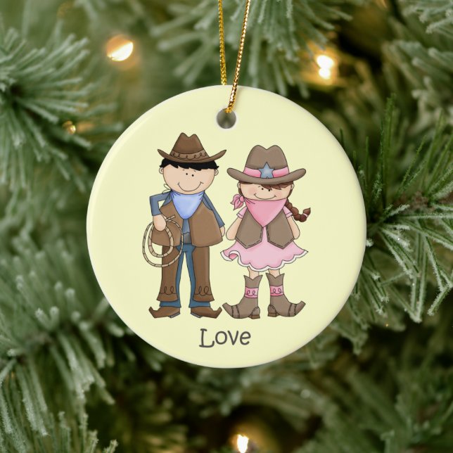 Décoration En Céramique Mignonne cowgirl et Cowboy Love Ornament (Arbre)
