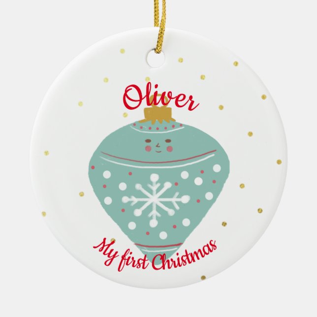 Décoration En Céramique Mignonne Kawaii Ornament Bleu Bébé Premier Noël (Devant)