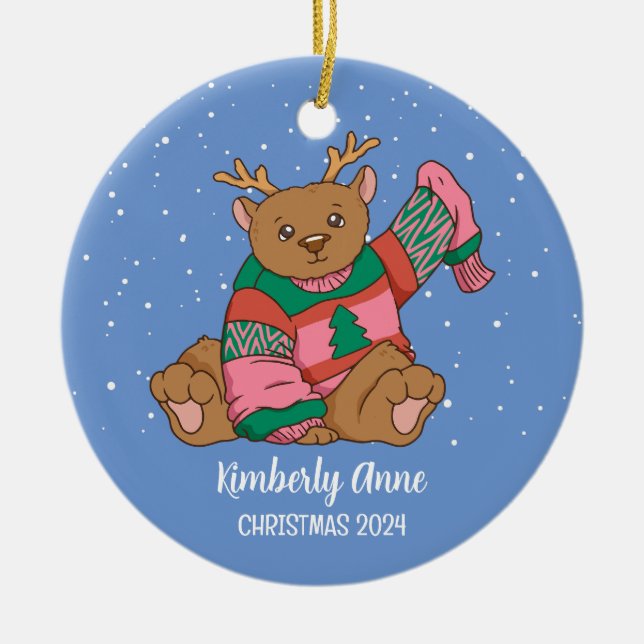 Décoration En Céramique Mignonne Ours Noël Animal Neige Vacances d'hiver (Devant)