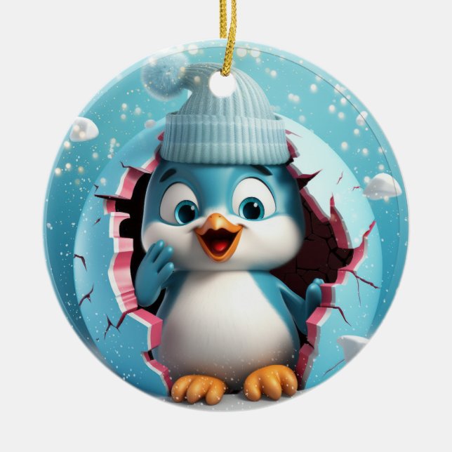 Décoration En Céramique Mignons Noël de pingouins 3D (Devant)