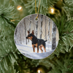 Décoration En Céramique Mince Pinscher Laisser Neige Noël