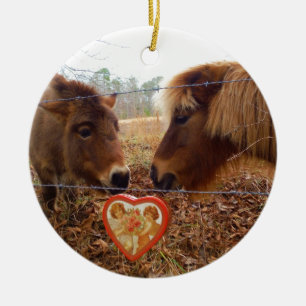 Décoration En Céramique Miniature Donkey & Horse Valentine Heart
