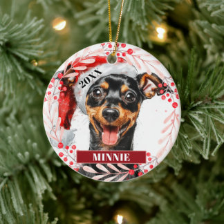 Décoration En Céramique Miniature Pinscher dans l'ornement de Noël du Père