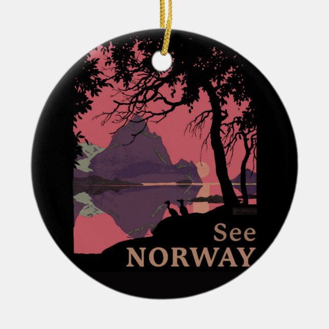 Décoration En Céramique Minimalist Norway Sunset Poster - Mountain Fjord (Devant)