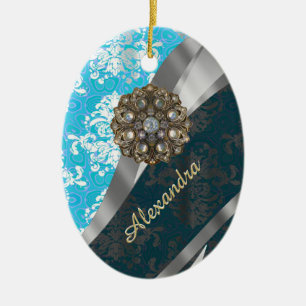 Décoration En Céramique Modèle personnalisé bleu pâle joli girly damassé