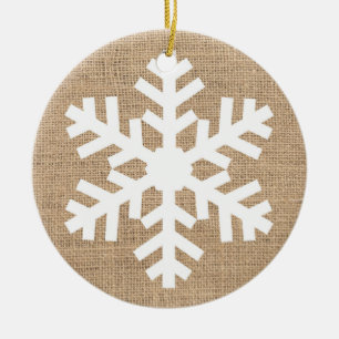 Décoration En Céramique Modern Farmhouse Christmas Snowflake Rustic Burlap