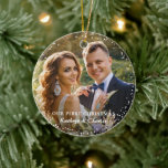 Décoration En Céramique Modern Our First Christmas As Mr & Mrs Floral<br><div class="desc">Modern Our First Christmas As Mr & Mrs Floral Ceramic Ornament</div>