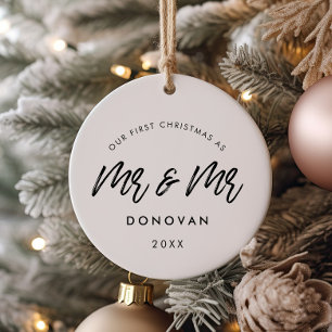 Décoration En Céramique Modern Our First Christmas photo de couple gay