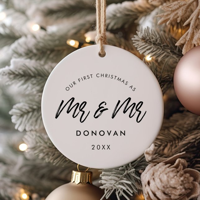 Décoration En Céramique Modern Our First Christmas photo de couple gay (Créateur téléchargé)