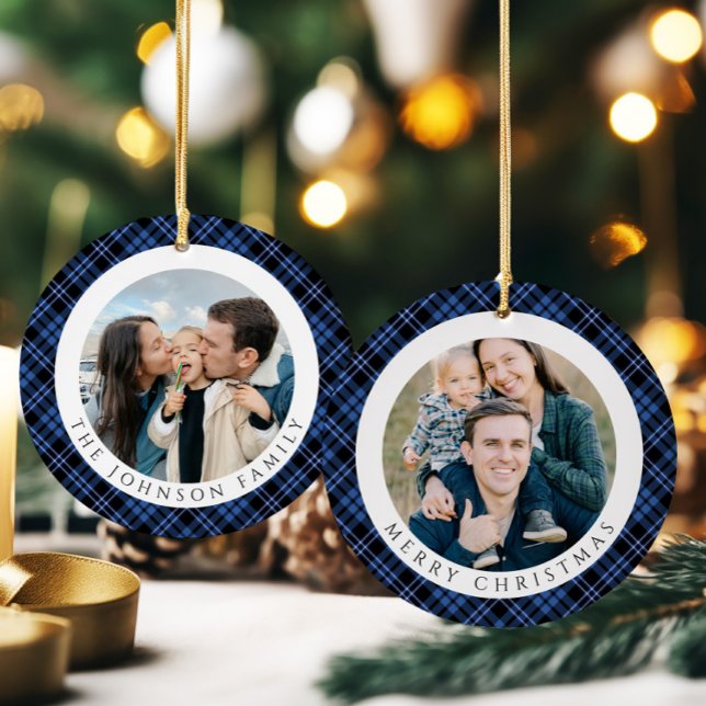 Décoration En Céramique Modern Plaid Photo Christmas (Modern Plaid Photo Christmas Ceramic Ornament)