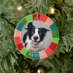 Décoration En Céramique Modern Rainbow Color Wheel Pet Photo Christmas<br><div class="desc">This fun pet photo Christmas ornament is sure to brighten up your tree this year! It features a colorful, hand painted color wheel in retro colors of red, orange red, blush pink, teal, crisp green, and lime green. It's easy to personalize and contains a photo template on both the front...</div>