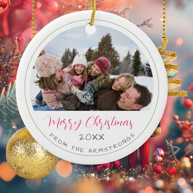 Décoration En Céramique Modern Script Photo Family Keepsake Christmas (Modern Script Photo Family Keepsake Christmas Ceramic Ornament ©Susanne Sachers - Sunny Mind 🌞)