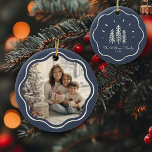 Décoration En Céramique Modern Wavy Frame Family Photo Muted Blue<br><div class="desc">Add charm to your tree with our Modern Wavy Frame Family Photo ornament! Cute muted blue Christmas tree design & custom text!</div>