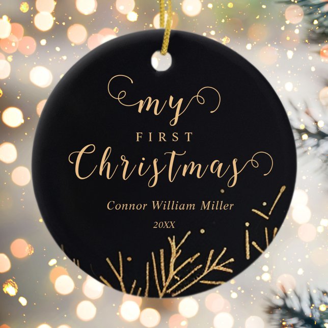 Décoration En Céramique Moderne Élégant Mon premier Noël Vacances bébé (Modern Elegant My First Christmas Baby Holiday Ceramic Ornament)