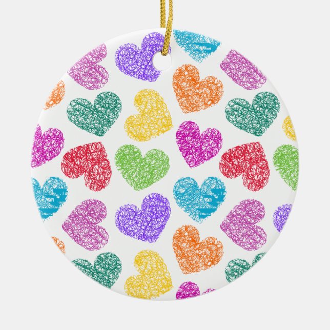 Décoration En Céramique Moderne Vibrant Rainbow Doodle Hearts mignon Motif (Devant)